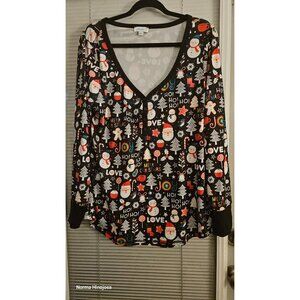 Christmas-Themed Jordann Womens Long-Sleeve Tunic Top 2XL Black With Festive Hol